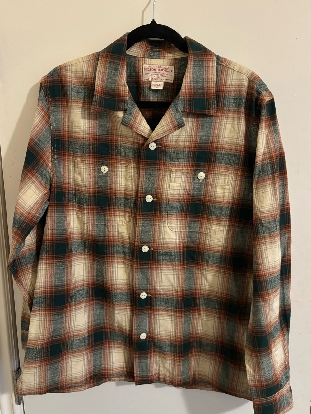 Filson Teal, Brown & Cream Plaid Button-Front Casual Shirt